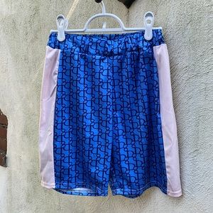 Blue Pattern Biker Shorts White Stripes